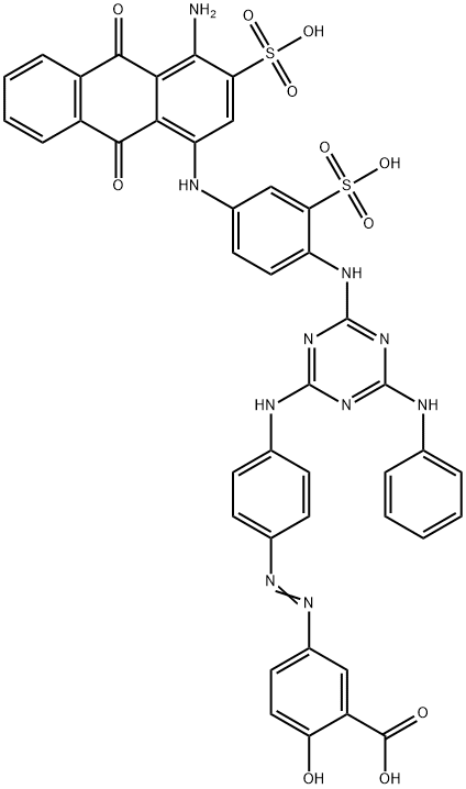 5-[[4-[[4-[[4-[(4-amino-9,10-dihydro-9,10-dioxo-3-sulpho-1-anthryl)amino]-2-sulphophenyl]amino]-6-(phenylamino)-1,3,5-triazin-2-yl]amino]phenyl]azo]-2-hydroxybenzoic acid Structure