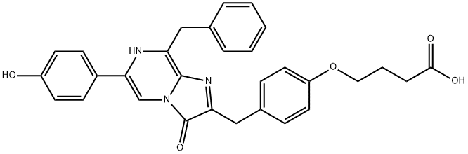 Butanoic  acid,  4-[4-[[3,7-dihydro-6-(4-hydroxyphenyl)-3-oxo-8-(phenylmethyl)imidazo[1,2-a]pyrazin-2-yl]methyl]phenoxy]- 구조식 이미지