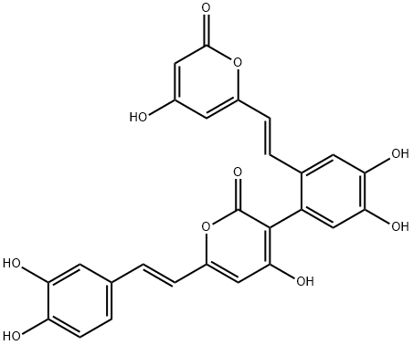 3-[4,5-Dihydroxy-2-[(E)-2-(4-hydroxy-2-oxo-2H-pyran-6-yl)ethenyl]phenyl]-6-[(E)-2-(3,4-dihydroxyphenyl)ethenyl]-4-hydroxy-2H-pyran-2-one 구조식 이미지