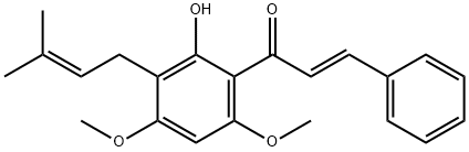 (E)-1-[2-Hydroxy-4,6-dimethoxy-3-(3-methyl-2-butenyl)phenyl]-3-phenyl-2-propen-1-one 구조식 이미지