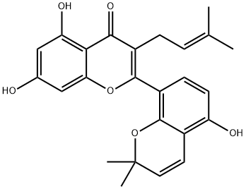5,7-Dihydroxy-2-(5-hydroxy-2,2-dimethyl-2H-1-benzopyran-8-yl)-3-(3-methyl-2-butenyl)-4H-1-benzopyran-4-one 구조식 이미지