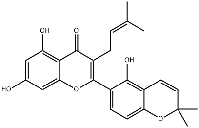 5,7-Dihydroxy-2-(5-hydroxy-2,2-dimethyl-2H-1-benzopyran-6-yl)-3-(3-methyl-2-butenyl)-4H-1-benzopyran-4-one 구조식 이미지