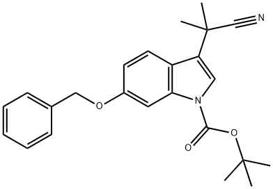 1H-Indole-1-carboxylic acid, 3-(1-cyano-1-methylethyl)-6-(phenylmethoxy)-, 1,1-dimethylethyl ester 구조식 이미지
