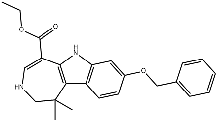아제피노[4,5-b]인돌-5-카르복실산,1,2,3,6-테트라히드로-1,1-디메틸-8-(페닐메톡시)-,에틸에스테르 구조식 이미지