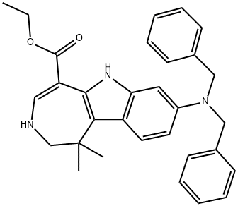 아제피노[4,5-b]인돌-5-카르복실산,8-[비스(페닐메틸)아미노]-1,2,3,6-테트라히드로-1,1-디메틸-,에틸에스테르 구조식 이미지