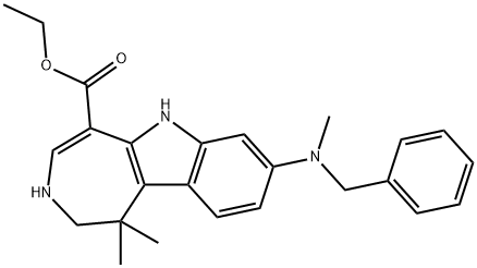 Azepino[4,5-b]indole-5-carboxylic acid, 1,2,3,6-tetrahydro-1,1-dimethyl-8-[methyl(phenylmethyl)amino]-, ethyl ester Structure