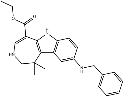 Azepino[4,5-b]indole-5-carboxylic acid, 1,2,3,6-tetrahydro-1,1-dimethyl-9-[(phenylmethyl)amino]-, ethyl ester Structure