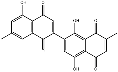 1',4',5-Trihydroxy-7,7'-dimethyl[2,2'-binaphthalene]-1,4,5',8'-tetrone 구조식 이미지