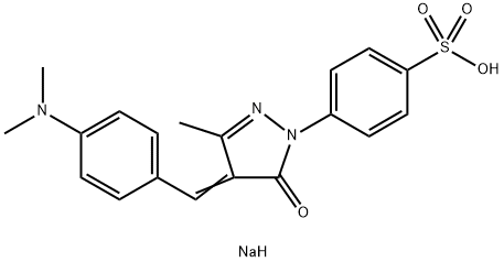 Benzenesulfonic acid, 4-[4-[[4-(dimethylamino) phenyl]methylene]-4,5-dihydro-3-methyl-5-oxo-1H-pyrazol-1-yl]-, sodium salt 구조식 이미지