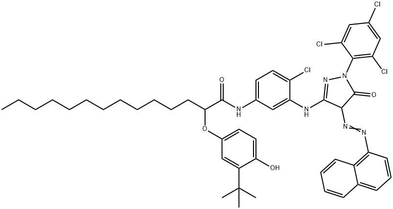 2-(3-tert-Butyl-4-hydroxyphenoxy)-N-(4-chloro-3-((4,5-dihydro-4-(1-naphthylazo)-5-oxo-1-(2,4,6-trichlorophenyl)-1H-pyrazol-3-yl)amino)phenyl)myristamide Structure