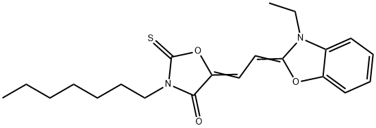 5-[(3-ethyl-(3H)-benzoxazol-2-ylidene)ethylidene]-3-heptyl-2-thioxooxazolidine-4-one Structure