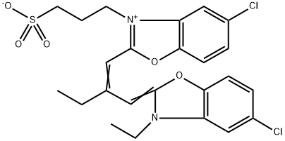 5-chloro-2-[2-[(5-chloro-3-ethyl-3H-benzoxazol-2-ylidene)methyl]but-1-enyl]-3-(3-sulphonatopropyl)benzoxazolium 구조식 이미지