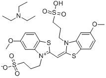hydrogen 5-methoxy-2-[[5-methoxy-3-(3-sulphonatopropyl)-3H-benzothiazol-2-ylidene]methyl]-3-(3-sulphonatopropyl)benzothiazolium, compound with triethylamine (1:1) 구조식 이미지