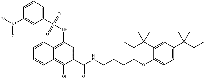 N-[4-[2,4-Bis(1,1-dimethylpropyl)phenoxy]butyl]-1-hydroxy-4-[[(3-nitrophenyl)sulfonyl]amino]-2-naphthalenecarboxamide 구조식 이미지
