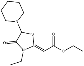 ethyl (Z)-(3-ethyl-4-oxo-5-piperidin-1-ylthiazolidin-2-ylidene)acetate 구조식 이미지