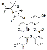 (2S,5R,6R)-6-[[(2R)-2-[[(2R)-2-(o-Nitrophenylthioamino)-3-(N-methylcarbamoyl)propionyl]amino]-2-(p-hydroxyphenyl)acetyl]amino]-3,3-dimethyl-7-oxo-4-thia-1-azabicyclo[3.2.0]heptane-2-carboxylic acid Structure