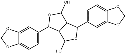 3,6-Bis(1,3-benzodioxol-5-yl)tetrahydro-1H,3H-furo[3,4-c]furan-1,4-diol 구조식 이미지