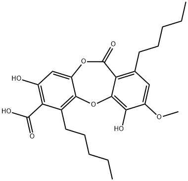 4,8-Dihydroxy-3-methoxy-11-oxo-1,6-dipentyl-11H-dibenzo[b,e][1,4]dioxepin-7-carboxylic acid 구조식 이미지