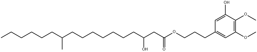 3-Hydroxy-11-methylheptadecanoic acid 3-(3-hydroxy-4,5-dimethoxyphenyl)propyl ester 구조식 이미지