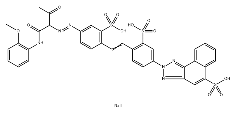 trisodium 2-[4-[2-[4-[[1-[[(2-methoxyphenyl)amino]carbonyl]-2-oxopropyl]azo]-2-sulphonatophenyl]vinyl]-3-sulphonatophenyl]-2H-naphtho[1,2-d]triazole-5-sulphonate  구조식 이미지
