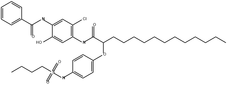 N-[4-[[2-[4-[(butylsulphonyl)amino]phenoxy]-1-oxotetradecyl]amino]-5-chloro-2-hydroxyphenyl]benzamide 구조식 이미지