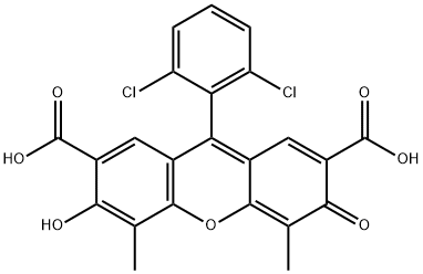 9-(2,6-Dichlorophenyl)-6-hydroxy-4,5-dimethyl-3-oxo-3H-xanthene-2,7-dicarboxylic acid 구조식 이미지