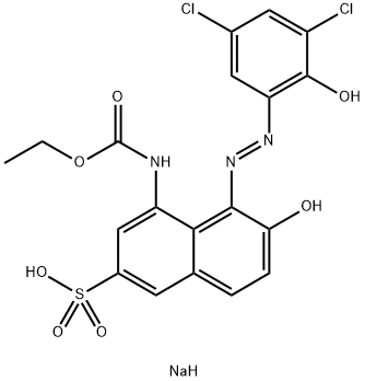 sodium 5-[(3,5-dichloro-2-hydroxyphenyl)azo]-4-[(ethoxycarbonyl)amino]-6-hydroxynaphthalene-2-sulphonate 구조식 이미지