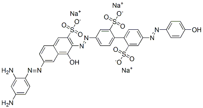 trisodium 4-[[7-[(2,4-diaminophenyl)azo]-1-hydroxy-3-sulphonato-2-naphthyl]azo]-4'-[(4-hydroxyphenyl)azo][1,1'-biphenyl]-2,2'-disulphonate 구조식 이미지