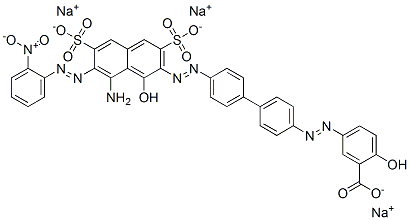 5-[[4'-[[8-Amino-1-hydroxy-7-[(2-nitrophenyl)azo]-3,6-disulfo-2-naphtyl]azo]-1,1'-biphenyl-4-yl]azo]-2-hydroxybenzoic acid trisodium salt 구조식 이미지