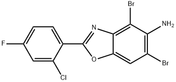 4,6-DIBROMO-2-(2-CHLORO-4-FLUOROPHENYL)-1,3-BENZOXAZOL-5-AMINE 구조식 이미지