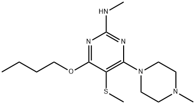 6-Butoxy-2-methylamino-4-(4-methylpiperazino)-5-(methylthio)pyrimidine 구조식 이미지