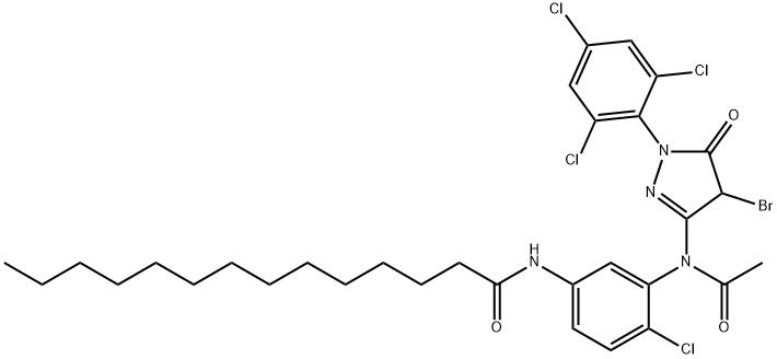 4-Bromo-1-(2,4,6-trichlorophenyl)-3-[N-(2-chloro-5-tetradecanoylaminophenyl)acetylamino]-2-pyrazolin-5-one Structure
