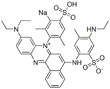 5-[(4-Ethylamino-5-methyl-2-sulfonatophenyl)amino]-9-diethylamino-7-(2,6-dimethyl-3-sodiosulfophenyl)benzo[a]phenazin-7-ium 구조식 이미지