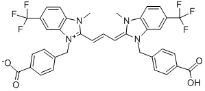 2-(3-(1-(4-CARBOXY) BENZYL-3-METHYL-6-TRIFLUORO METHYL-2-BENZIMIDAZOLINYLIDENE) PROPENYL)-3-METHYL-1-(4-CARBOXY) BENZYL-6-TRIFLUOROMETHYL BENZIMIDAZOLIUM HYDROXIDE, INNER SALT Structure