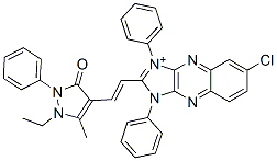 1,3-Diphenyl-2-[2-(1-ethyl-2-phenyl-3-oxo-5-methyl-2,3-dihydro-1H-pyrazole-4-yl)ethenyl]-6-chloro-1H-imidazo[4,5-b]quinoxaline-3-ium 구조식 이미지