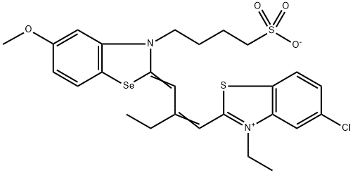 5-chloro-3-ethyl-2-[2-[[5-methoxy-3-(4-sulphonatobutyl)benzoselenazol-2(3H)-ylidene]methyl]but-1-enyl]benzothiazolium 구조식 이미지