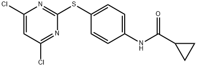 Cyclopropanecarboxylic acid [4-(4,6-dichloropyrimidin-2-ylsulfanyl)phenyl]amide 구조식 이미지
