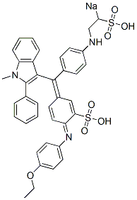 6-[(4-Ethoxyphenyl)imino]-3-[(1-methyl-2-phenyl-1H-indol-3-yl)[4-[(2-sodiosulfoethyl)amino]phenyl]methylene]-1,4-cyclohexadiene-1-sulfonic acid 구조식 이미지