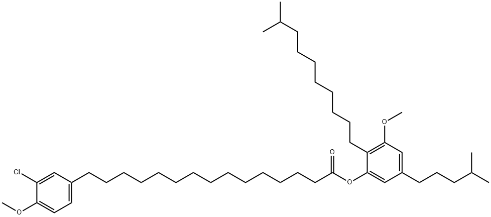 15-(3-Chloro-4-methoxyphenyl)pentadecanoic acid 3-methoxy-2-(9-methyldecyl)-5-(4-methylpentyl)phenyl ester 구조식 이미지