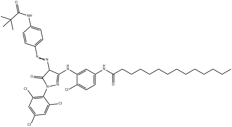 1-(2,4,6-Trichlorophenyl)-3-(2-chloro-5-n-tetradecanoyl aminoanilino)-4-(4-pivaoylaminophenylazo)-5-pyrazolone 구조식 이미지