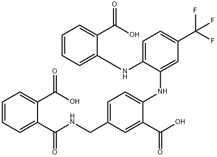 Benzoic  acid,  5-[[(2-carboxybenzoyl)amino]methyl]-2-[[2-[(2-carboxyphenyl)amino]-5-(trifluoromethyl)phenyl]amino]- 구조식 이미지