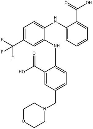 Benzoic  acid,  2-[[2-[(2-carboxyphenyl)amino]-5-(trifluoromethyl)phenyl]amino]-5-(4-morpholinylmethyl)- 구조식 이미지