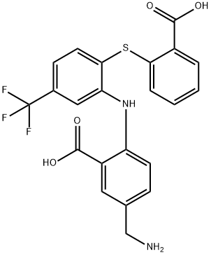 Benzoic  acid,  5-(aminomethyl)-2-[[2-[(2-carboxyphenyl)thio]-5-(trifluoromethyl)phenyl]amino]- Structure