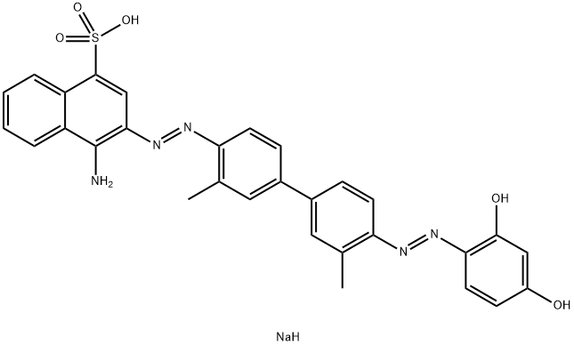 4-Amino-3-[[4'-[(2,4-dihydroxyphenyl)azo]-3,3'-dimethyl-1,1'-biphenyl-4-yl]azo]-1-naphthalenesulfonic acid sodium salt 구조식 이미지