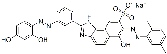 6-Hydroxy-2-[3-[(2,4-dihydroxyphenyl)azo]phenyl]-7-[(2,5-dimethylphenyl)azo]-1H-naphth[1,2-d]imidazole-8-sulfonic acid sodium salt 구조식 이미지