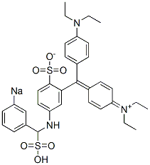 N-Ethyl-N-[4-[[4-(diethylamino)phenyl][2-sulfonato-5-[(3-sodiosulfobenzyl)amino]phenyl]methylene]-2,5-cyclohexadien-1-ylidene]ethanaminium 구조식 이미지
