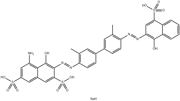 5-Amino-4-hydroxy-3-[[4'-[(1-hydroxy-4-sulfonaphthalen-2-yl)azo]-3,3'-dimethyl[1,1'-biphenyl]-4-yl]azo]-2,7-naphthalenedisulfonic acid trisodium salt 구조식 이미지