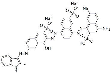 4-[(4-Amino-7-sodiosulfo-1-naphthalenyl)azo]-7'-[(2-methyl-1H-indol-3-yl)azo]-1'-hydroxy[1,2'-azobisnaphthalene]-3',6-disulfonic acid disodium salt 구조식 이미지