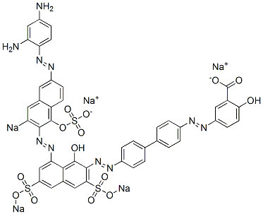 5-[[4'-[[8-[[6-[(2,4-Diaminophenyl)azo]-1-hydroxy-3-sodiosulfo-2-naphthalenyl]azo]-1-hydroxy-3,6-bis(sodiosulfo)-2-naphthalenyl]azo][1,1'-biphenyl]-4-yl]azo]-2-hydroxybenzoic acid sodium salt 구조식 이미지