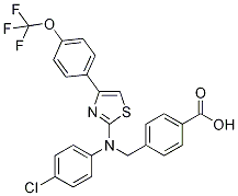 4-(((4-Chlorophenyl)(4-(4-(trifluoromethoxy)phenyl)-thiazol-2-yl)amino)methyl)benzoic acid 구조식 이미지